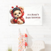 Teddy Bear Ladybug Stripes Meisje Baby shower Spandoek (Insitu)