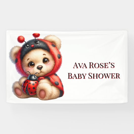 Teddy Bear Ladybug Stripes Meisje Baby shower Spandoek (Horizontaal)
