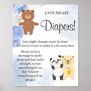 Teddy Bear Late Night Diaper-game over Baby shower Poster