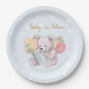 Teddy Bear leest een boek Baby in Bloom Papieren Bordje