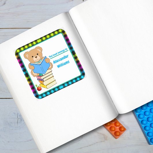 Teddy Bear leest zijn boeken persoonlijk Vierkante Sticker