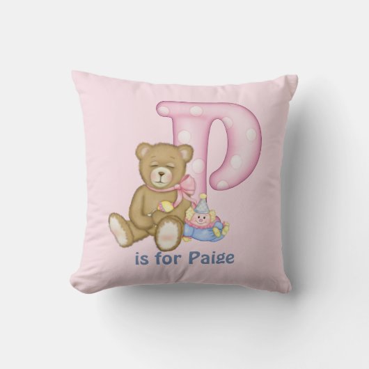 Teddy Bear Letter P Monogram Kussen (Voorkant)
