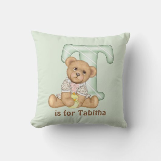 Teddy Bear Letter T Monogram Kussen (Voorkant)