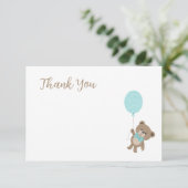 Teddy Bear Light Blue Baby shower Dank je Bedankkaart (Staand voorkant)