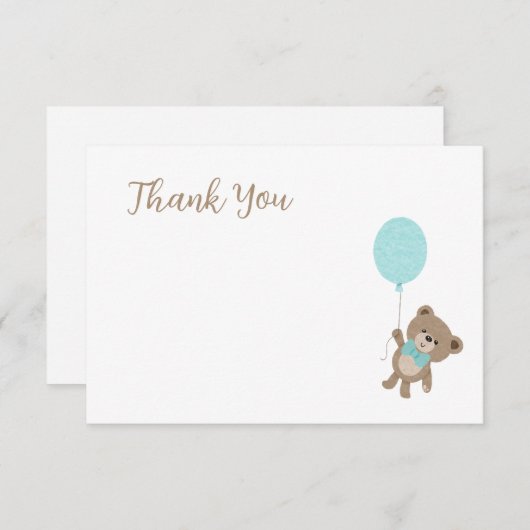 Teddy Bear Light Blue Baby shower Dank je Bedankkaart (Voorkant / Achterkant)