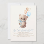 Teddy Bear Light Brown and Blue Boy Baby shower Kaart (Voorkant)