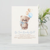 Teddy Bear Light Brown and Blue Boy Baby shower Kaart (Staand voorkant)
