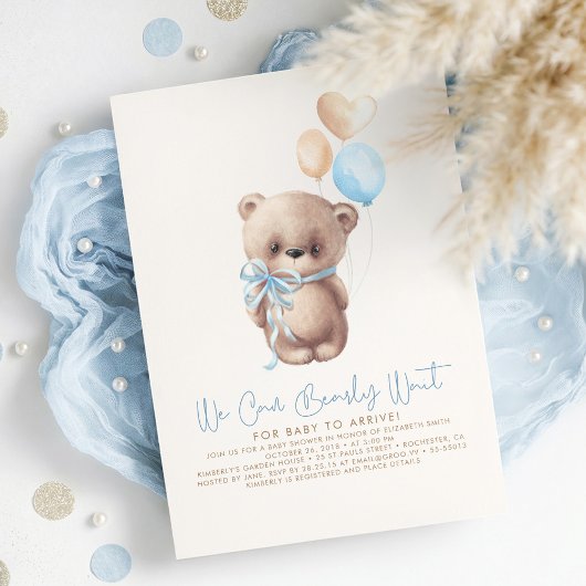 Teddy Bear Light Brown and Blue Boy Baby shower Kaart