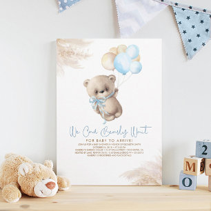 Teddy Bear Light Brown and Blue Boy Baby shower Kaart