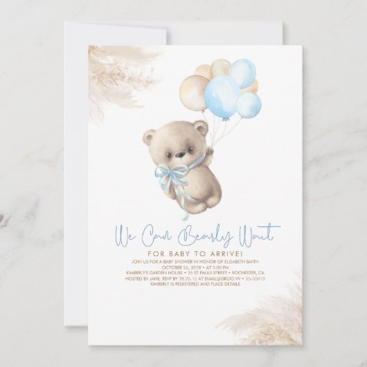 Teddy Bear Light Brown and Blue Boy Baby shower Kaart (Voorkant)