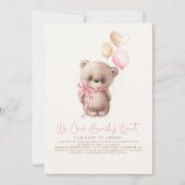 Teddy Bear Light Brown Pink Girl Baby shower Kaart (Voorkant)