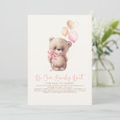 Teddy Bear Light Brown Pink Girl Baby shower Kaart (Staand voorkant)