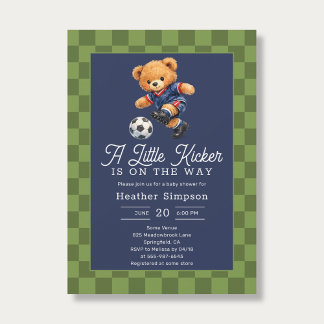Teddy Bear Little Kicker Soccer Baby Shower Kaart