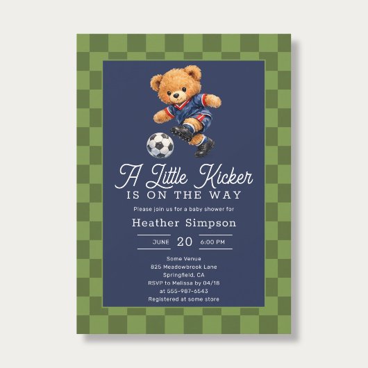 Teddy Bear Little Kicker Soccer Baby Shower Kaart