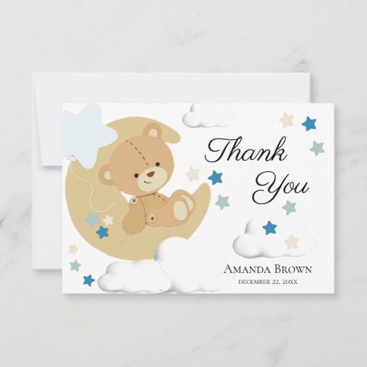 Teddy Bear Love Baby Boy Shower | Bedankkaart (Voorkant)