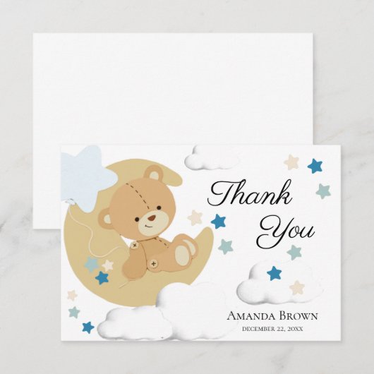 Teddy Bear Love Baby Boy Shower | Bedankkaart (Voorkant / Achterkant)
