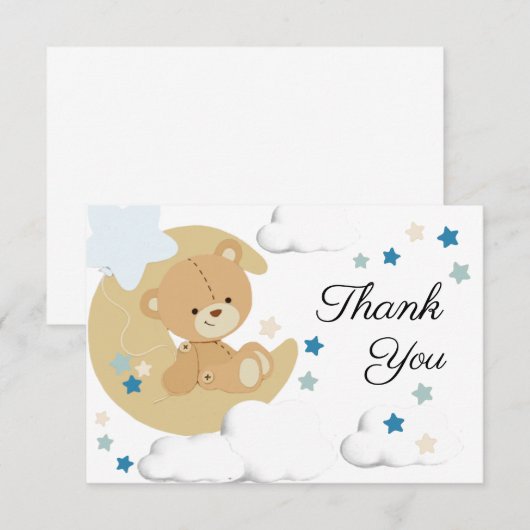 Teddy Bear Love Baby Boy Shower | Hartelijk dank Bedankkaart (Voorkant / Achterkant)
