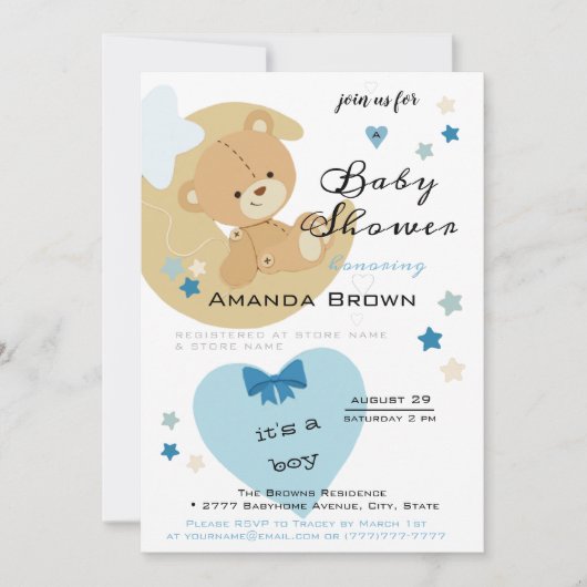 Teddy Bear Love Baby Boy Shower | Kaart (Voorkant)