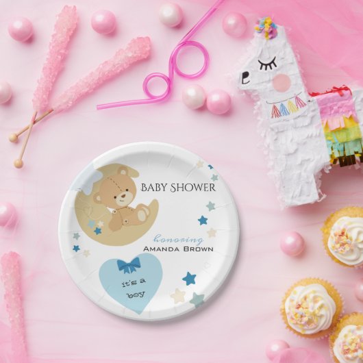 Teddy Bear Love Baby Boy Shower | Papieren Bordje (Feest)