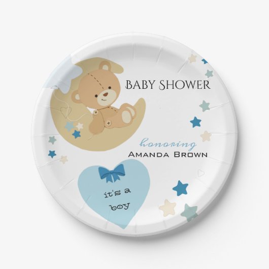 Teddy Bear Love Baby Boy Shower | Papieren Bordje (Voorkant)