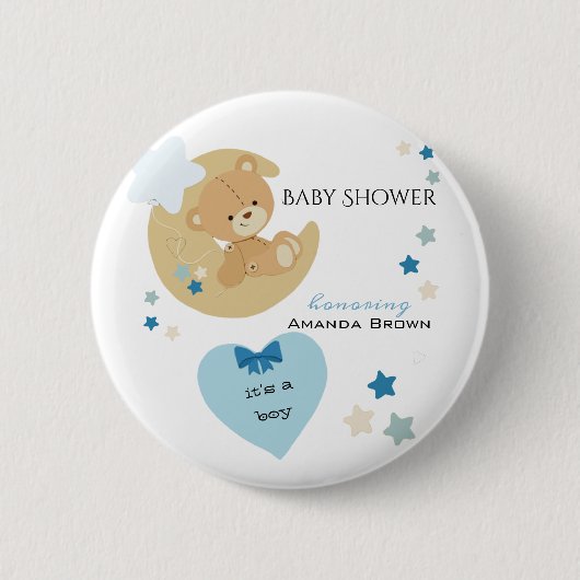 Teddy Bear Love Baby Boy Shower | Ronde Button 5,7 Cm (Voorkant)