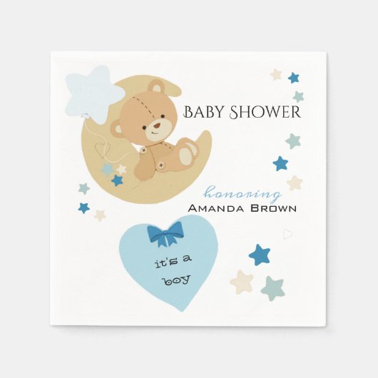 Teddy Bear Love Baby Boy Shower | Servet (Voorkant)