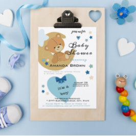 Teddy Bear Love Baby Boy Shower Uitnodiging