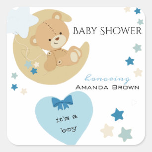 Teddy Bear Love Baby Boy Shower   Vierkante Sticker