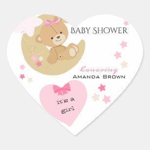 Teddy Bear Love Baby Girl Shower Hart Sticker