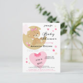 Teddy Bear Love Baby Girl Shower Invitation Briefkaart (Staand voorkant)