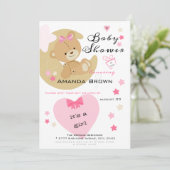 Teddy Bear Love Baby Girl Shower Kaart (Staand voorkant)