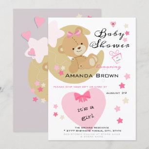 Teddy Bear Love Baby Girl Shower Kaart