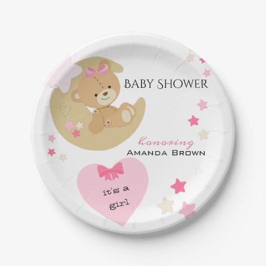 Teddy Bear Love Baby Girl Shower Papieren Bordje (Voorkant)