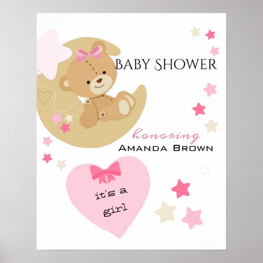 Teddy Bear Love Baby Girl Shower Poster (Voorkant)