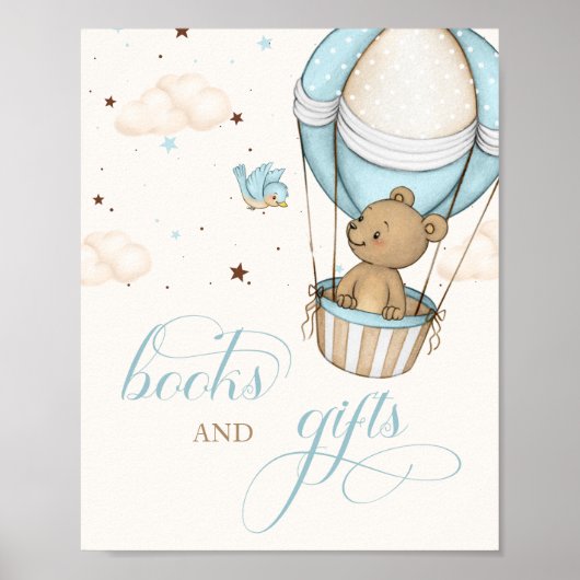 Teddy Bear Luchtballon Baby shower boeken & cadeau Poster (Voorkant)