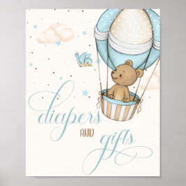 Teddy Bear Luchtballon Baby shower Luiers & Cadeau Poster