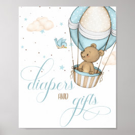 Teddy Bear Luchtballon Baby shower Luiers & Cadeau Poster