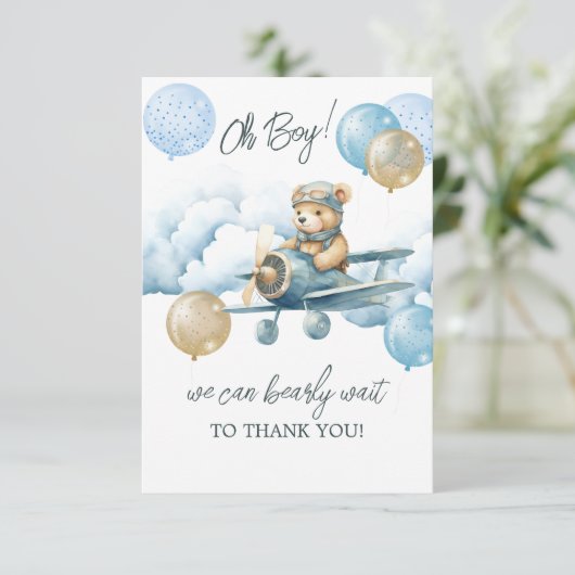 Teddy Bear Luchtballon Dank u Bedankkaart (Staand voorkant)