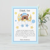 Teddy Bear Maan Sterren Baby Jongen Douche Dank je Kaart (Staand voorkant)