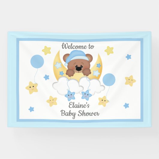 Teddy Bear Maan Sterren Baby Jongen Douche Welkoms Spandoek (Horizontaal)