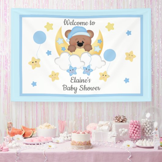 Teddy Bear Maan Sterren Baby Jongen Douche Welkoms Spandoek (Feest)