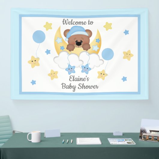 Teddy Bear Maan Sterren Baby Jongen Douche Welkoms Spandoek (Beurs)