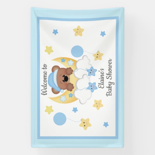 Teddy Bear Maan Sterren Baby Jongen Douche Welkoms Spandoek (Verticaal)