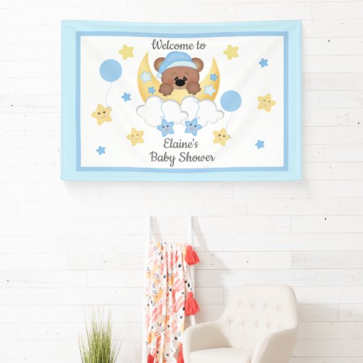 Teddy Bear Maan Sterren Baby Jongen Douche Welkoms Spandoek (Insitu)
