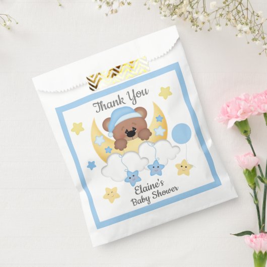 Teddy Bear Maan Wolken Sterren Baby Jongen Douche Bedankzakje (Gezegeld)