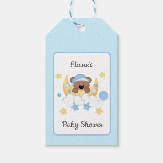 Teddy Bear Maan Wolken Sterren Baby Jongen Douche Cadeaulabel (Voorkant)