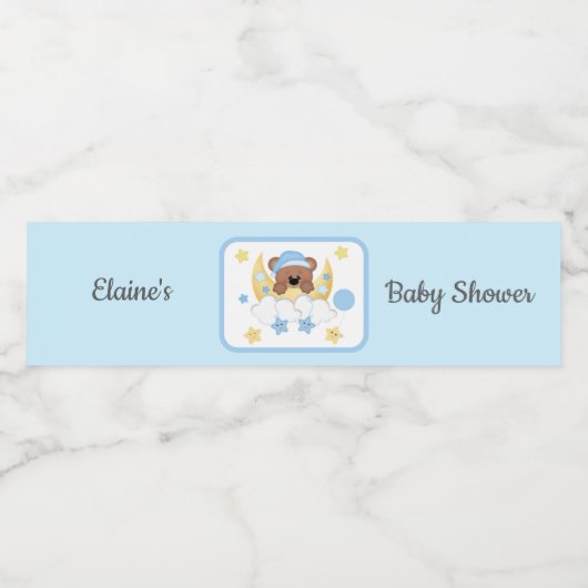 Teddy Bear Maan Wolken Sterren Baby Jongen Douche Waterfles Etiket (Enkel label)