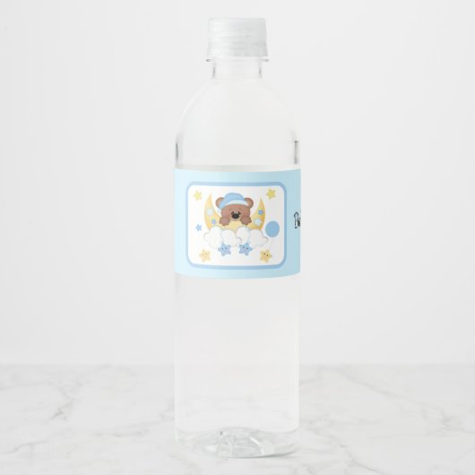 Teddy Bear Maan Wolken Sterren Baby Jongen Douche Waterfles Etiket (Voorkant)