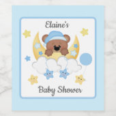Teddy Bear Maan Wolken Sterren Baby Jongen Douche Wijn Etiket (Enkel label)