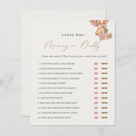 Teddy Bear Mam of Papa Baby shower Game (Voorkant / Achterkant)
